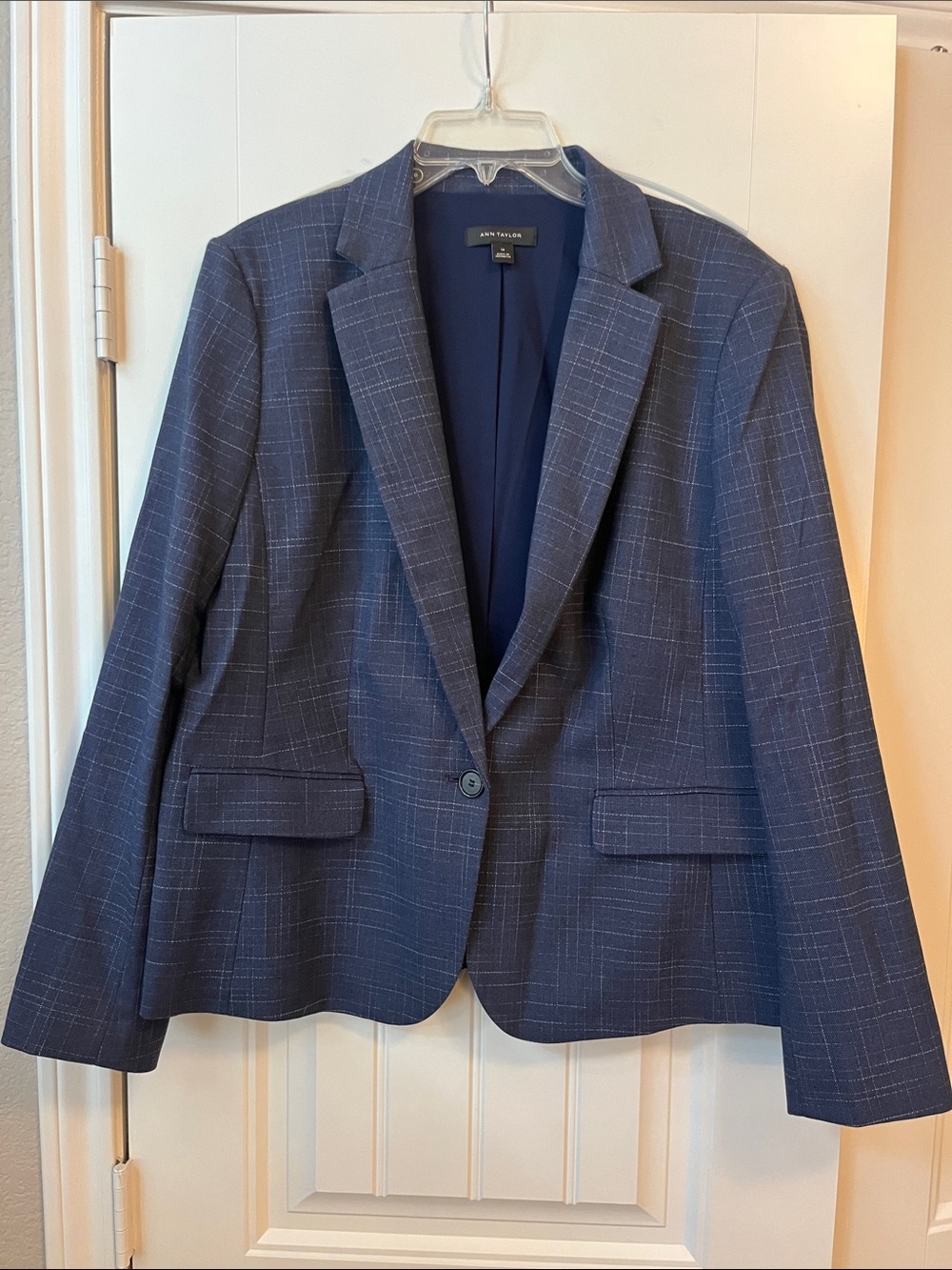 Ann Taylor Navy Windowpane Single-Button Blazer